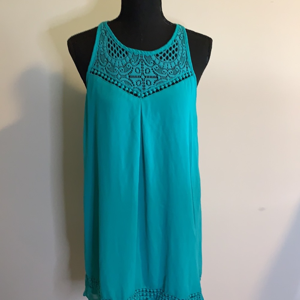 Teal dress with lace/cutout detailing